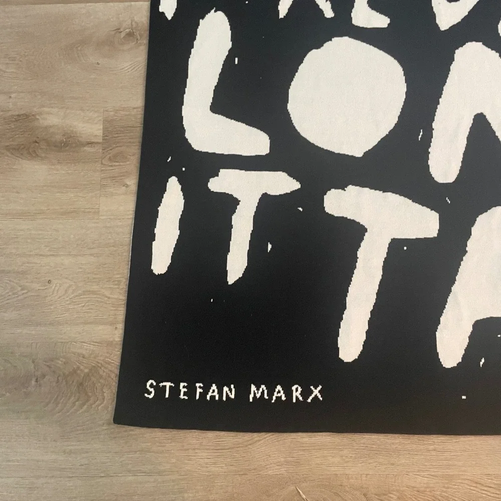 IKEA Art Event Stefan Marx Throw Blanket Black White 51x63 Cotton 2021 Quote Art
